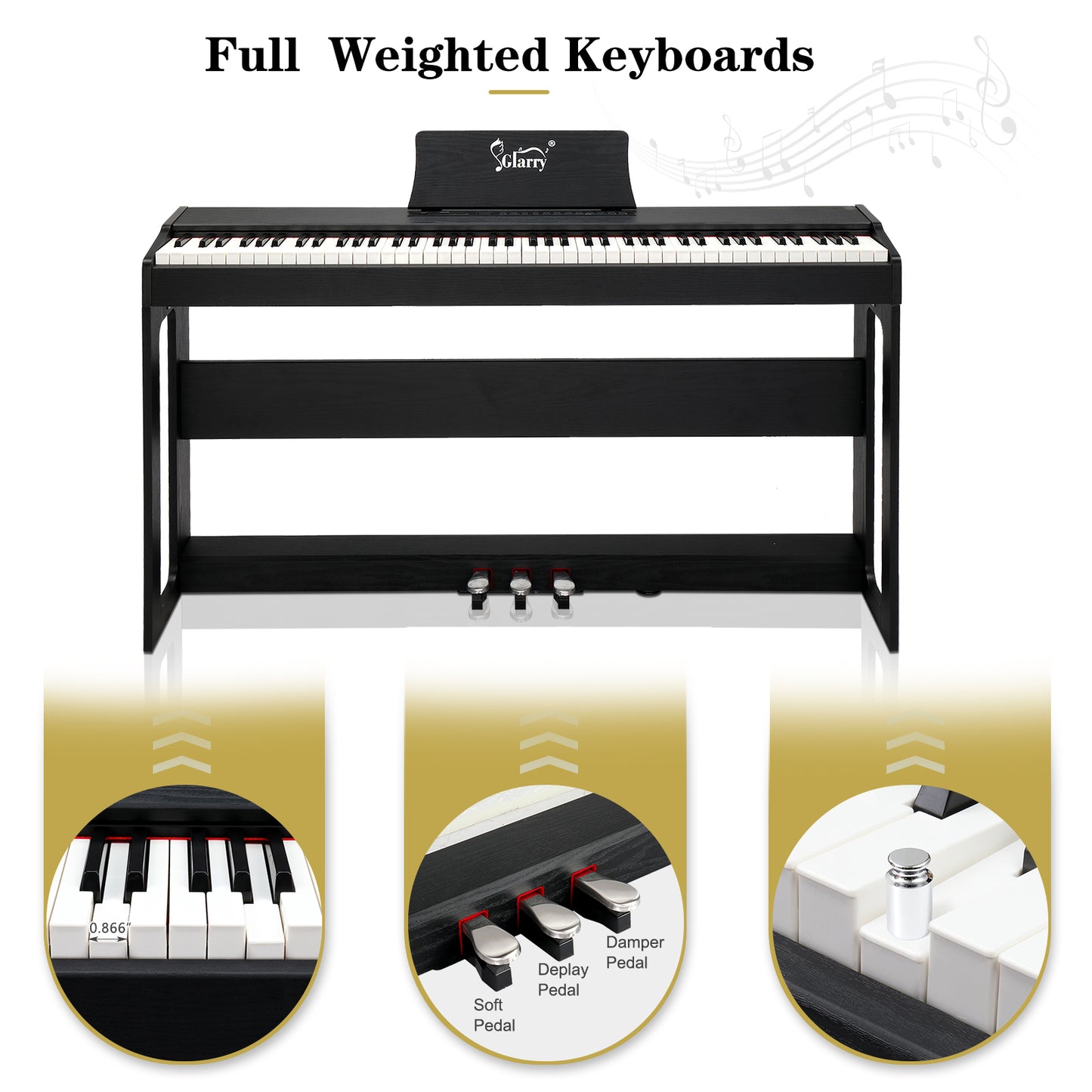 Glarry 88 Keys Full Weighted Keyboards Digital Piano with Furniture Stand
