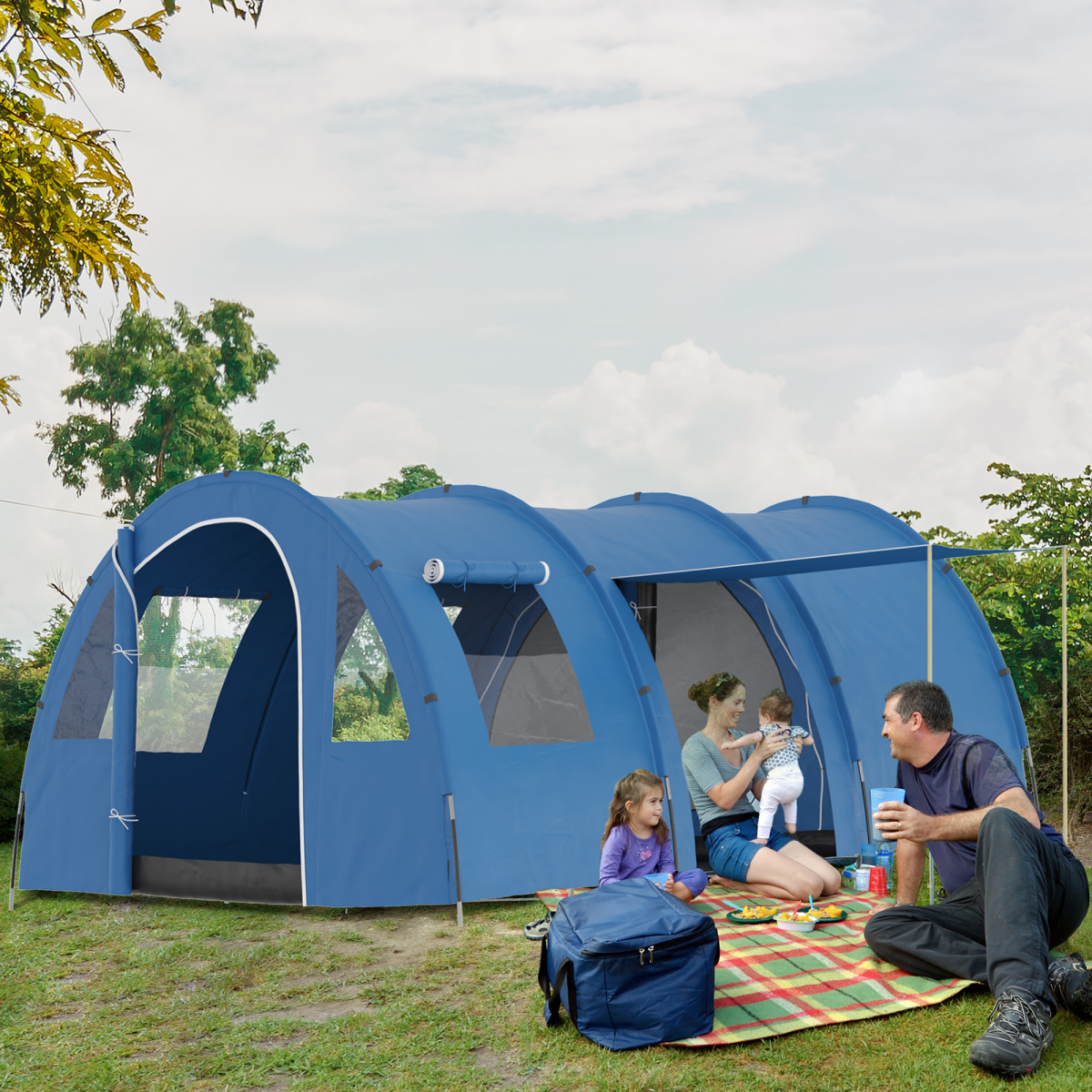 5-6 Man Family Tent Camping Tent with Two Room, Floor & Carry Bag