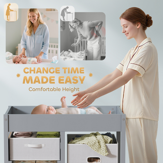 Elegant Grey Baby Changing Table with Storage and Comfort Padding