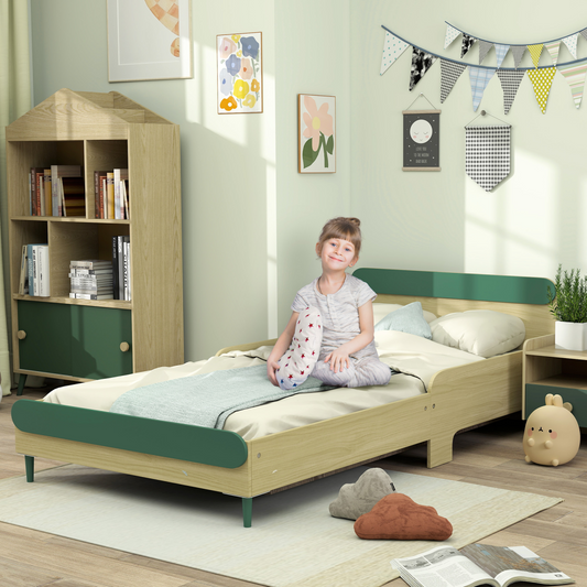 Toddler Bed with Safety Rails - Stylish Green Junior Bed for Kids