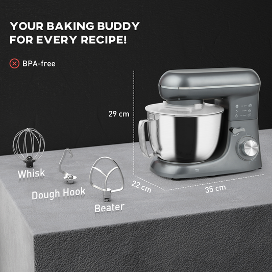 1300W Powerful Kitchen Stand Mixer with 4.5L Bowl & 6 Speeds - Silver