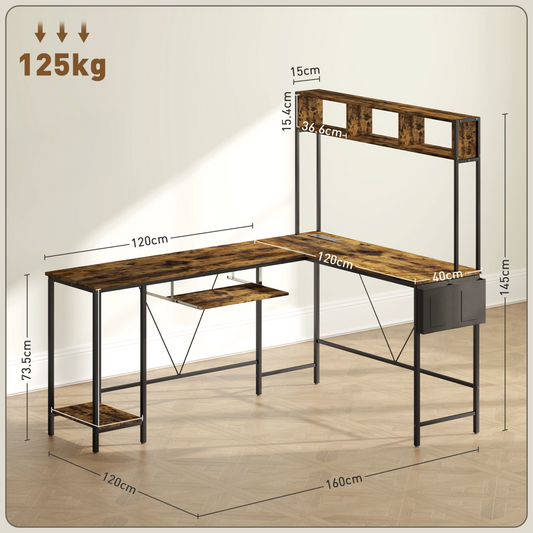 L-Shaped Reversible Corner Desk with USB Charging for Dual Use
