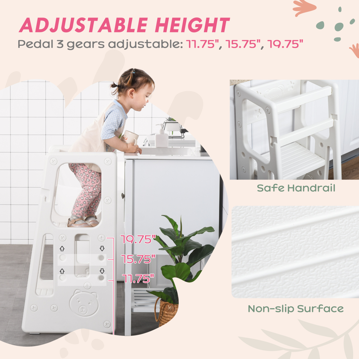 Adjustable Toddler Step Stool - Safe & Stylish Kitchen Helper for Kids