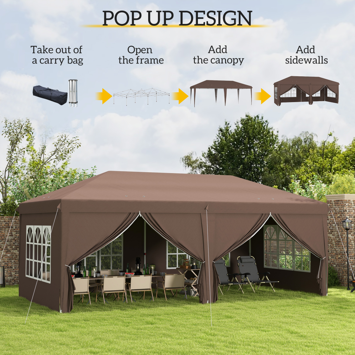 3 x 6m Pop Up Gazebo Height Adjustable Party Tent w/ Storage Bag Black