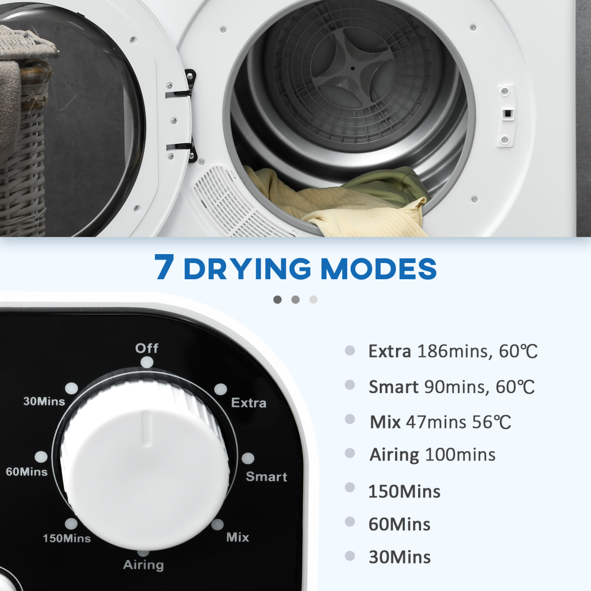 6kg Vented Tumble Dryer with 7 Dry Programmers for Small Spaces White