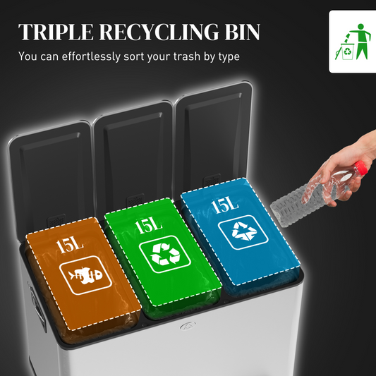 Triple Kitchen Pedal Bin