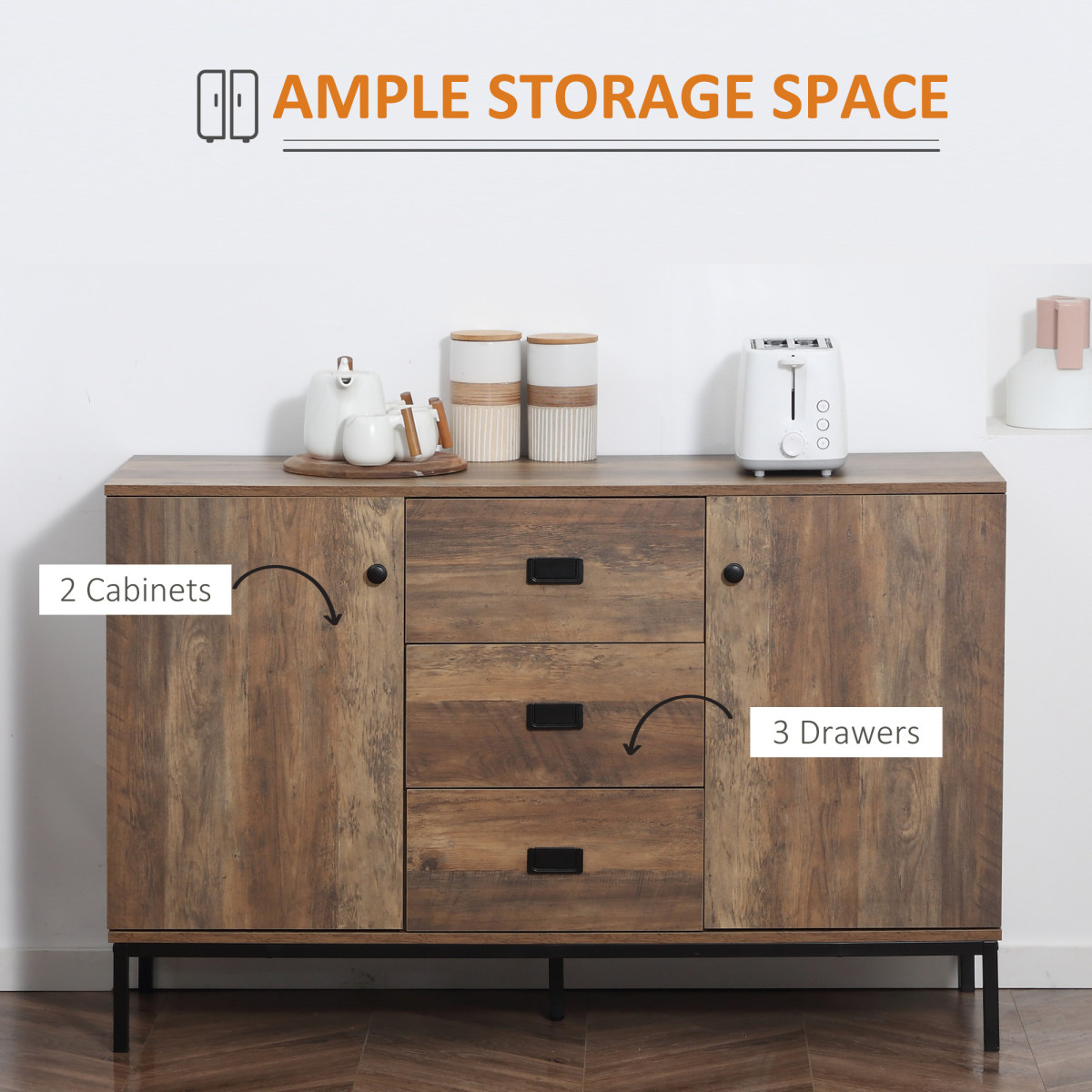 Vintage Charm: Industrial Sideboard with Multi-Storage Solutions
