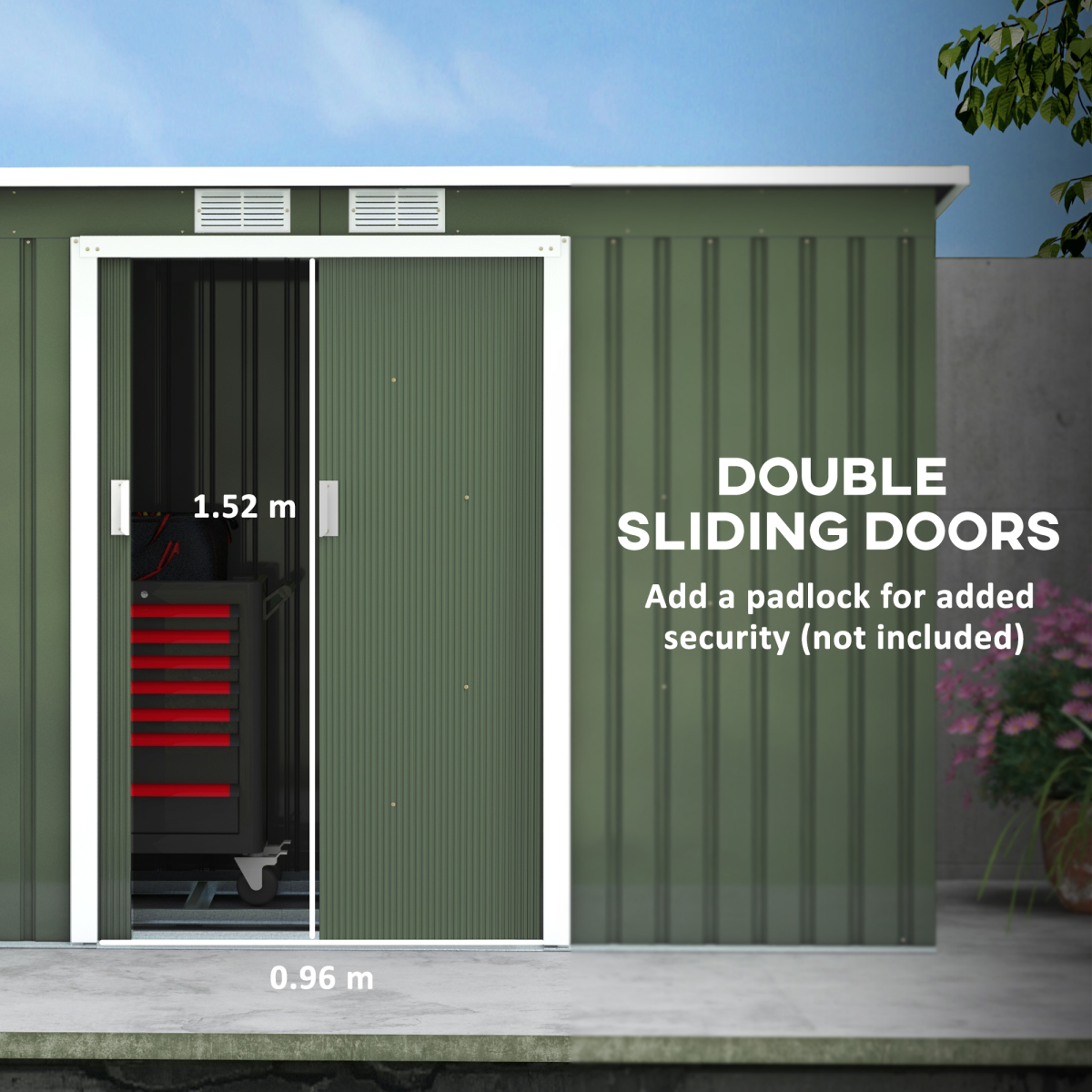 Galvanized Steel Garden Shed with Ventilated Double Doors 9ft x 4.25ft