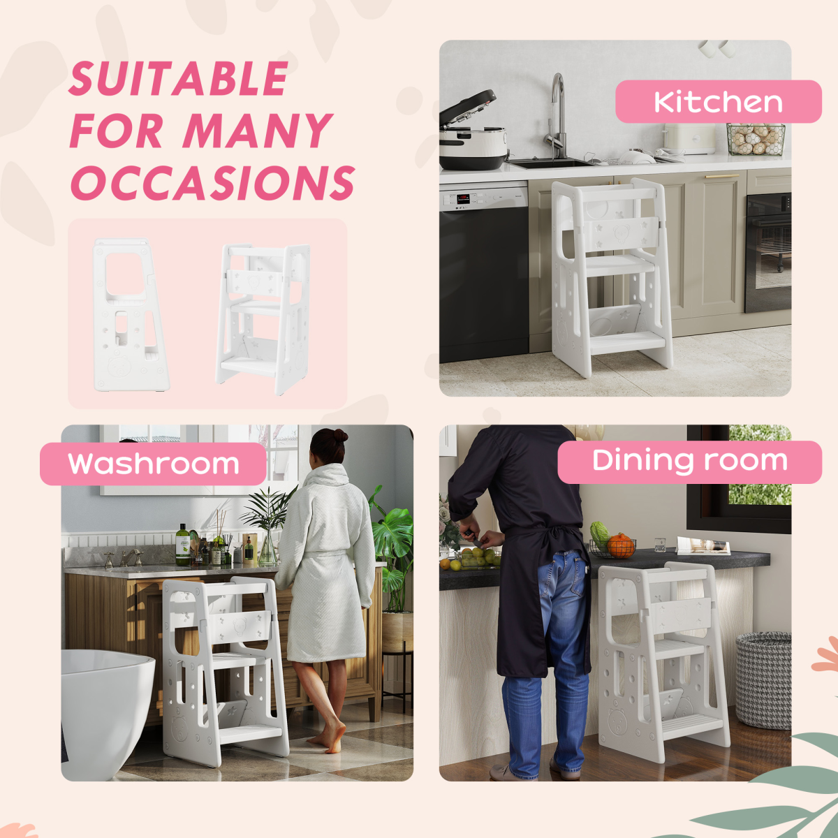 Adjustable Toddler Step Stool - Safe & Stylish Kitchen Helper for Kids
