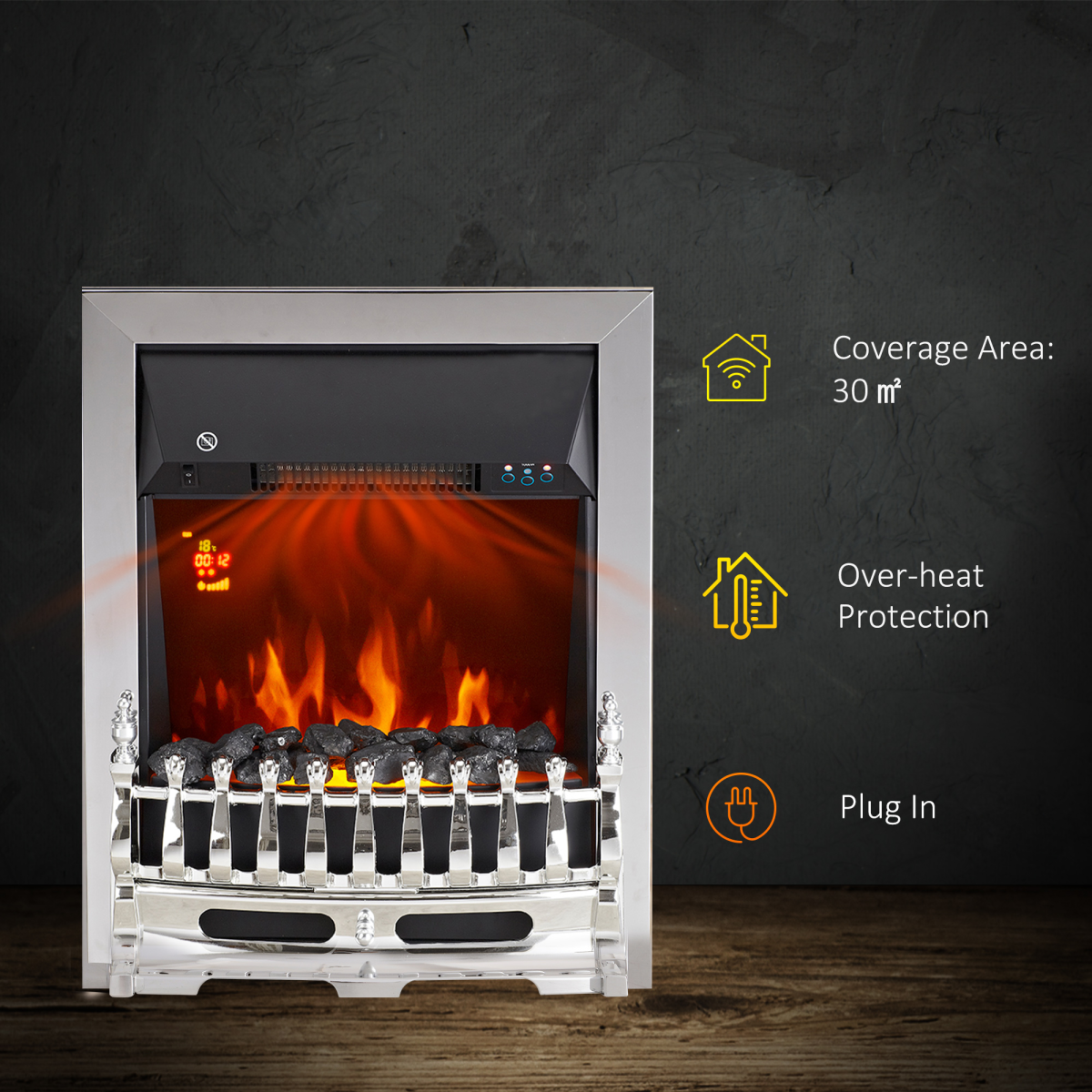 LED Flame Electric Fire Place-Silver