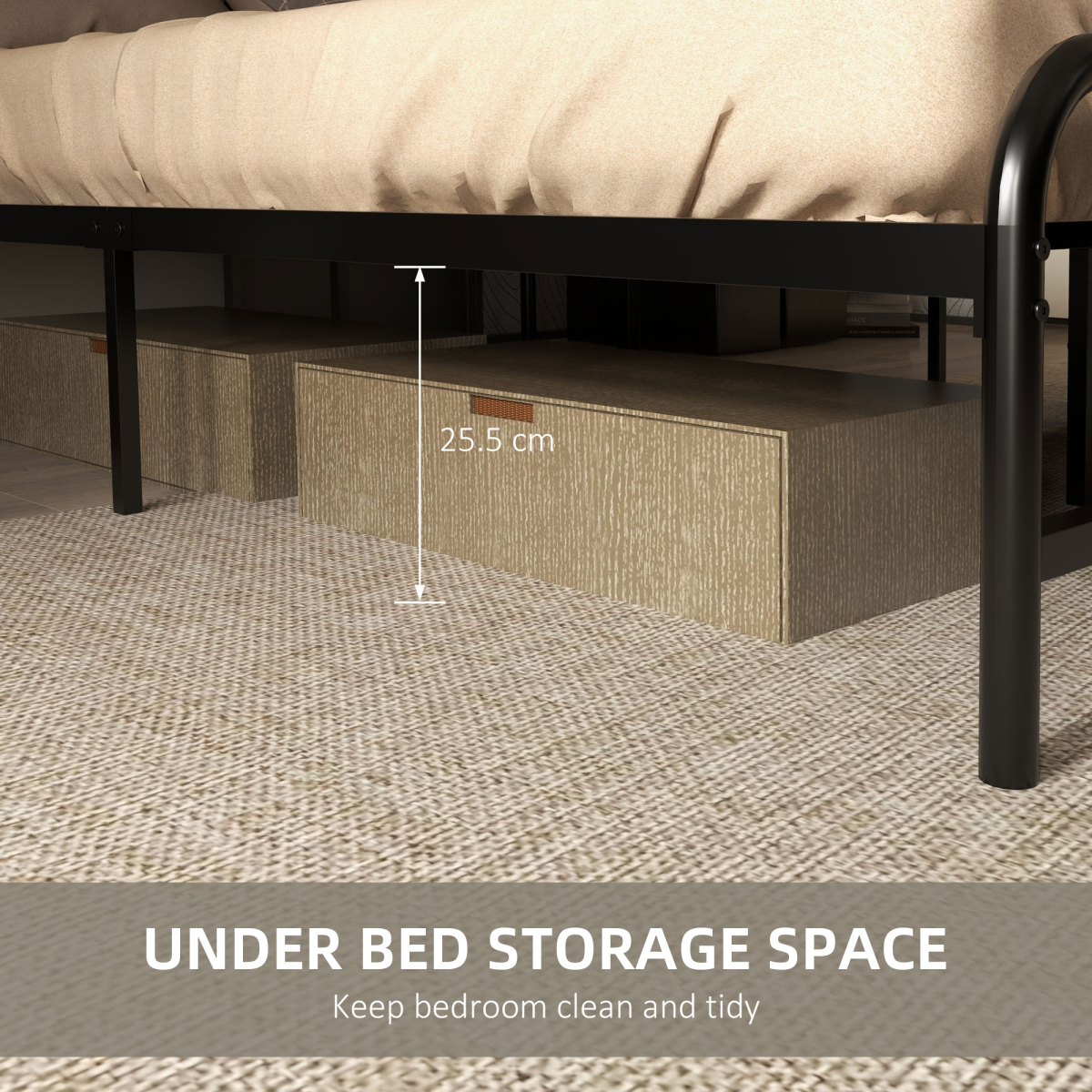 Industrial Steel Double Bed Frame with Headboard - Space-Saving Vintage Style