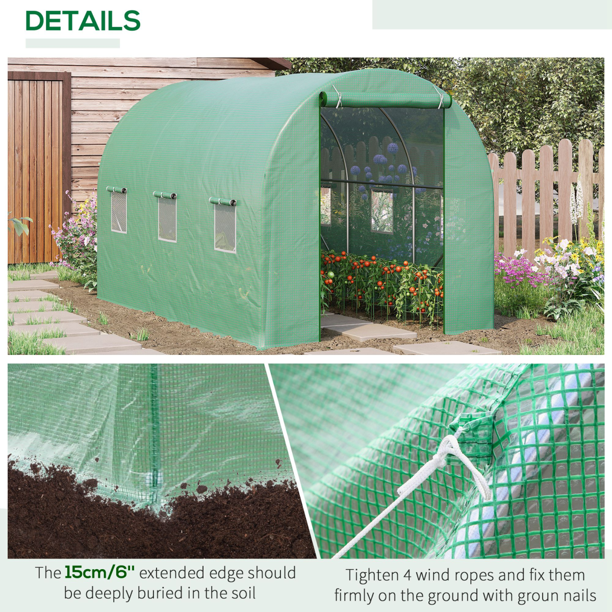 Spacious 3.5m Walk-In Polytunnel Greenhouse with Durable PE Cover