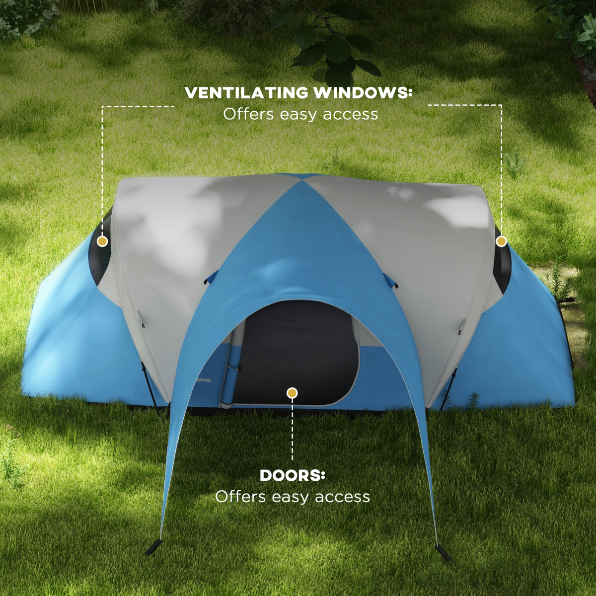 3000mm Waterproof Camping Tent with Porch & Sewn in Groundsheet, Blue