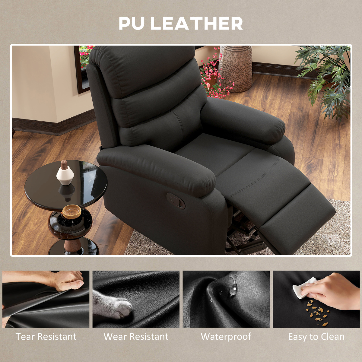 Manual Recliner Chair Armchair for Living Room with Footrest Black