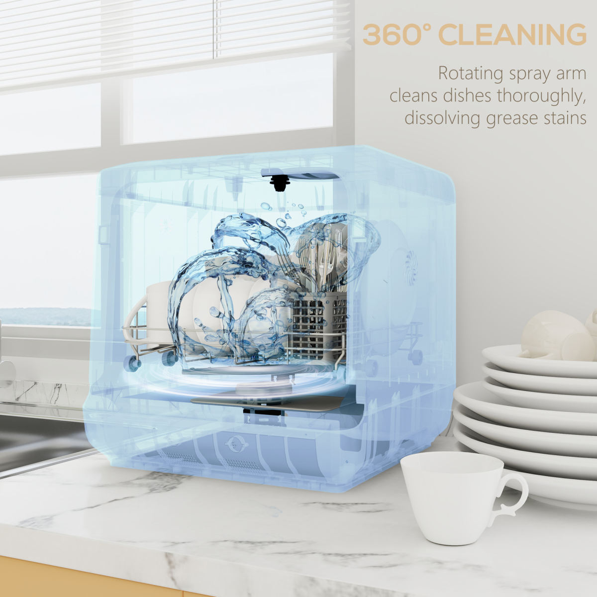 Worktop Dishwasher w/ 4 Place Settings 6 Programs, Silver Tone