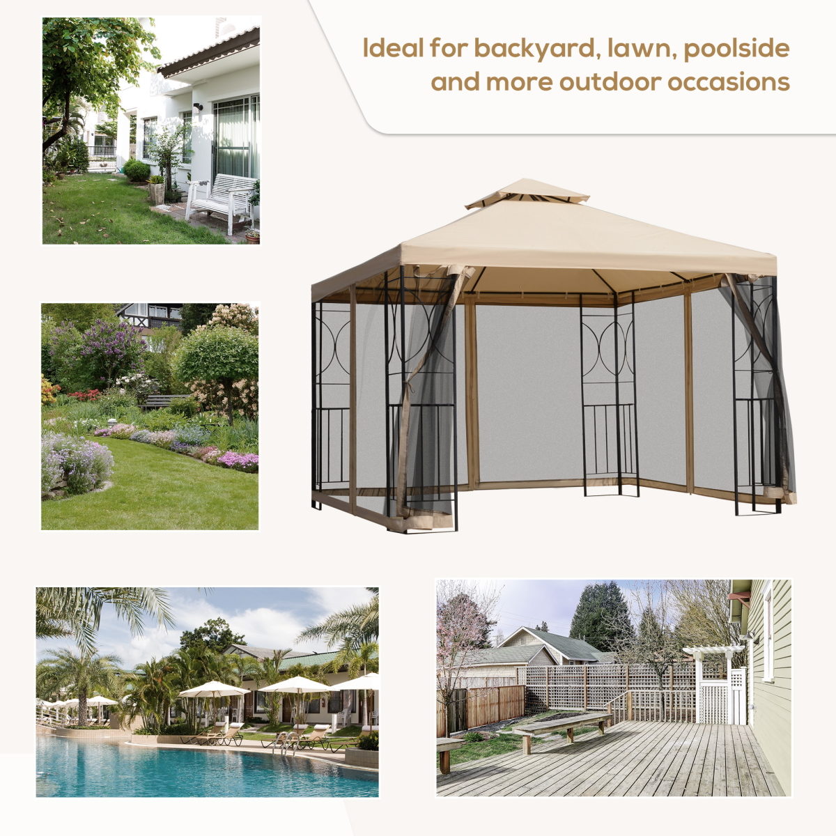 3x3m Outdoor Gazebo Tent W/Netting, 2-tier Roof