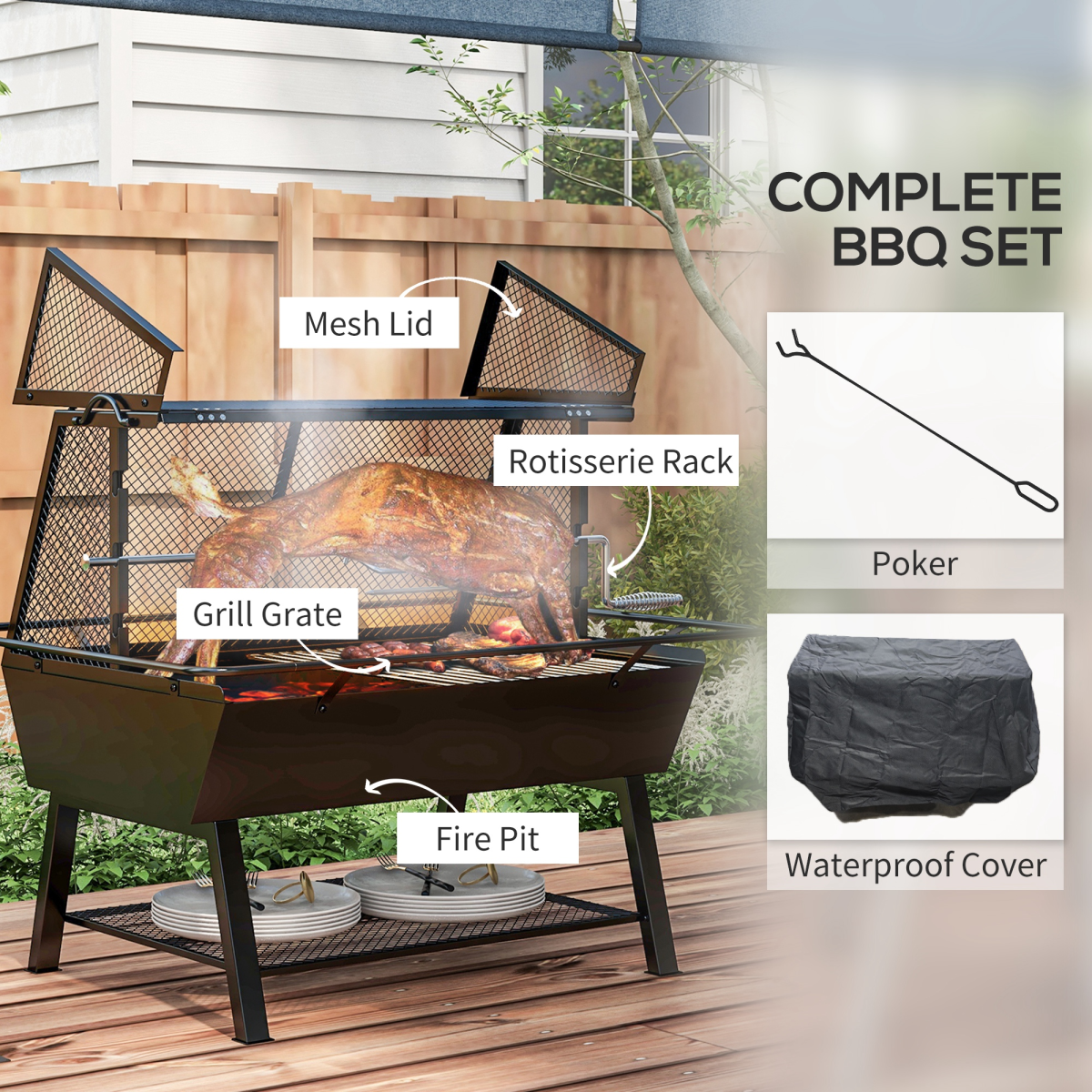 3-in-1 BBQ Grill & Rotisserie: Fire Pit Magic for Perfect Outdoor Feasts