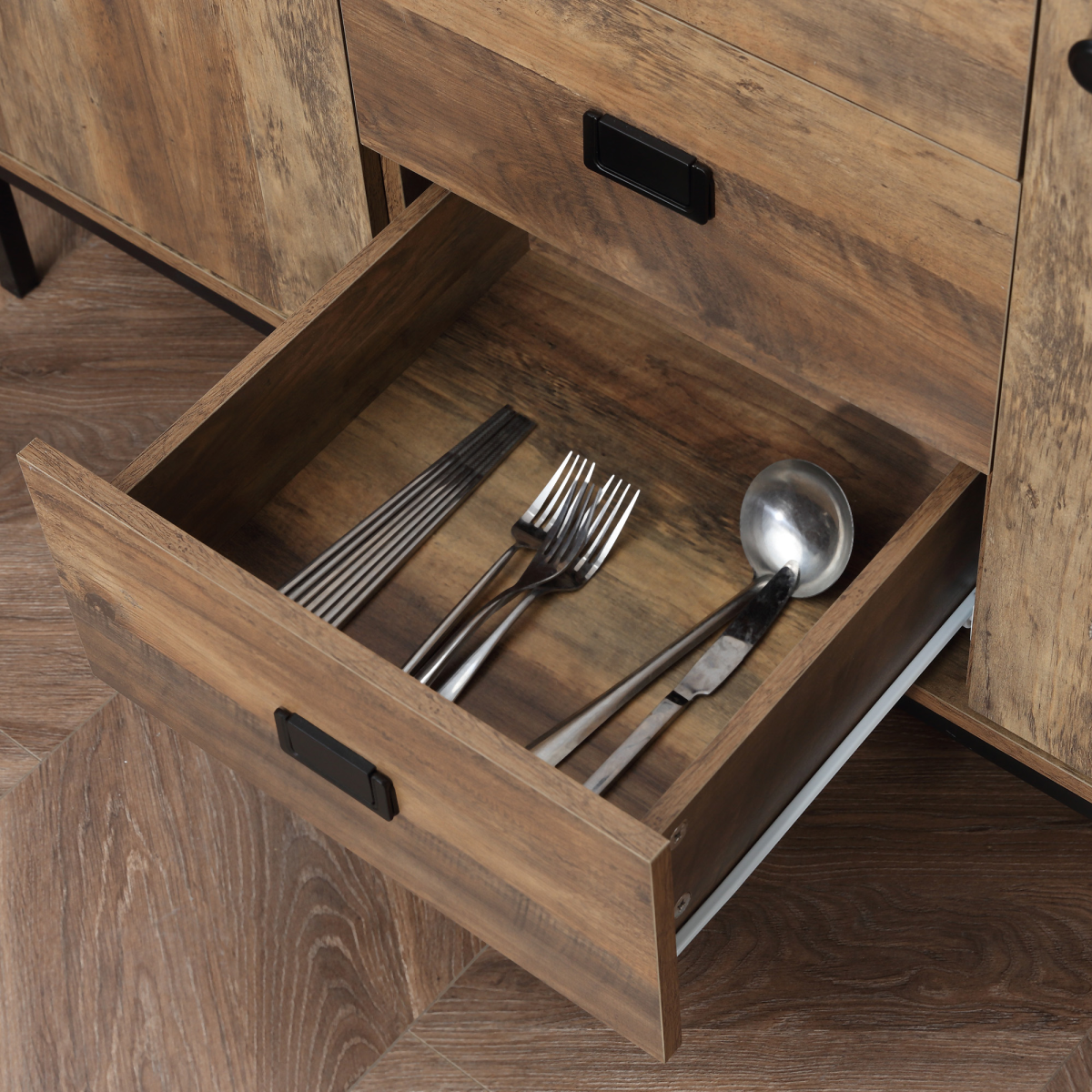 Vintage Charm: Industrial Sideboard with Multi-Storage Solutions