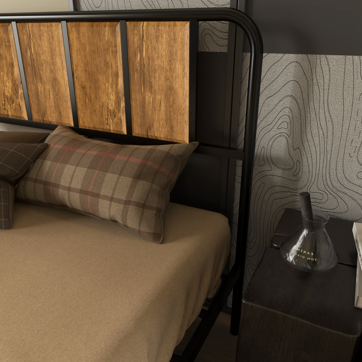 Industrial Steel Double Bed Frame with Headboard - Space-Saving Vintage Style