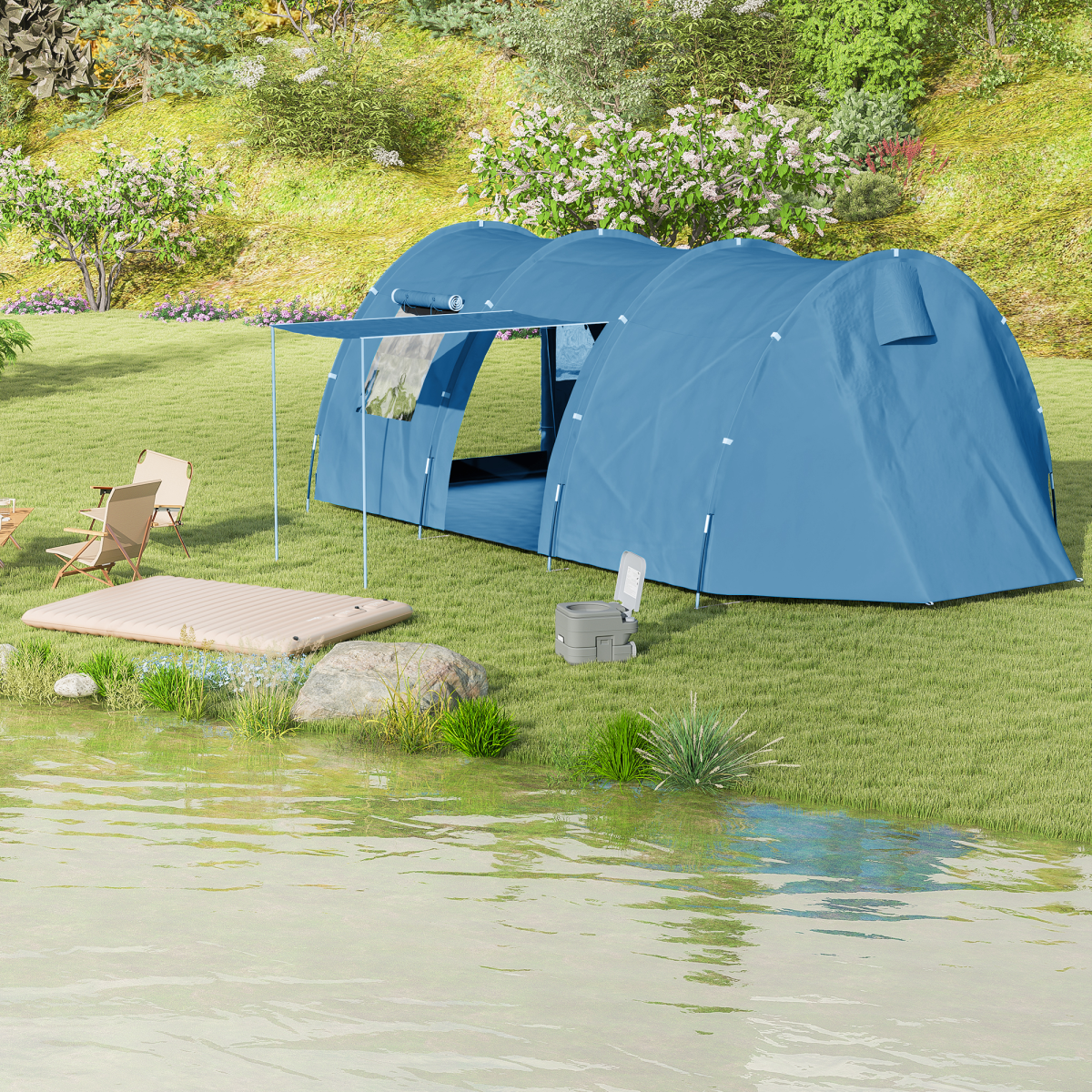 5-6 Man Family Tent Camping Tent with Two Room, Floor & Carry Bag