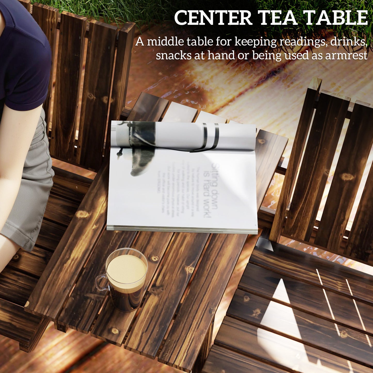 Dual-Seater Wooden Garden Bench with Central Table & Parasol Hole