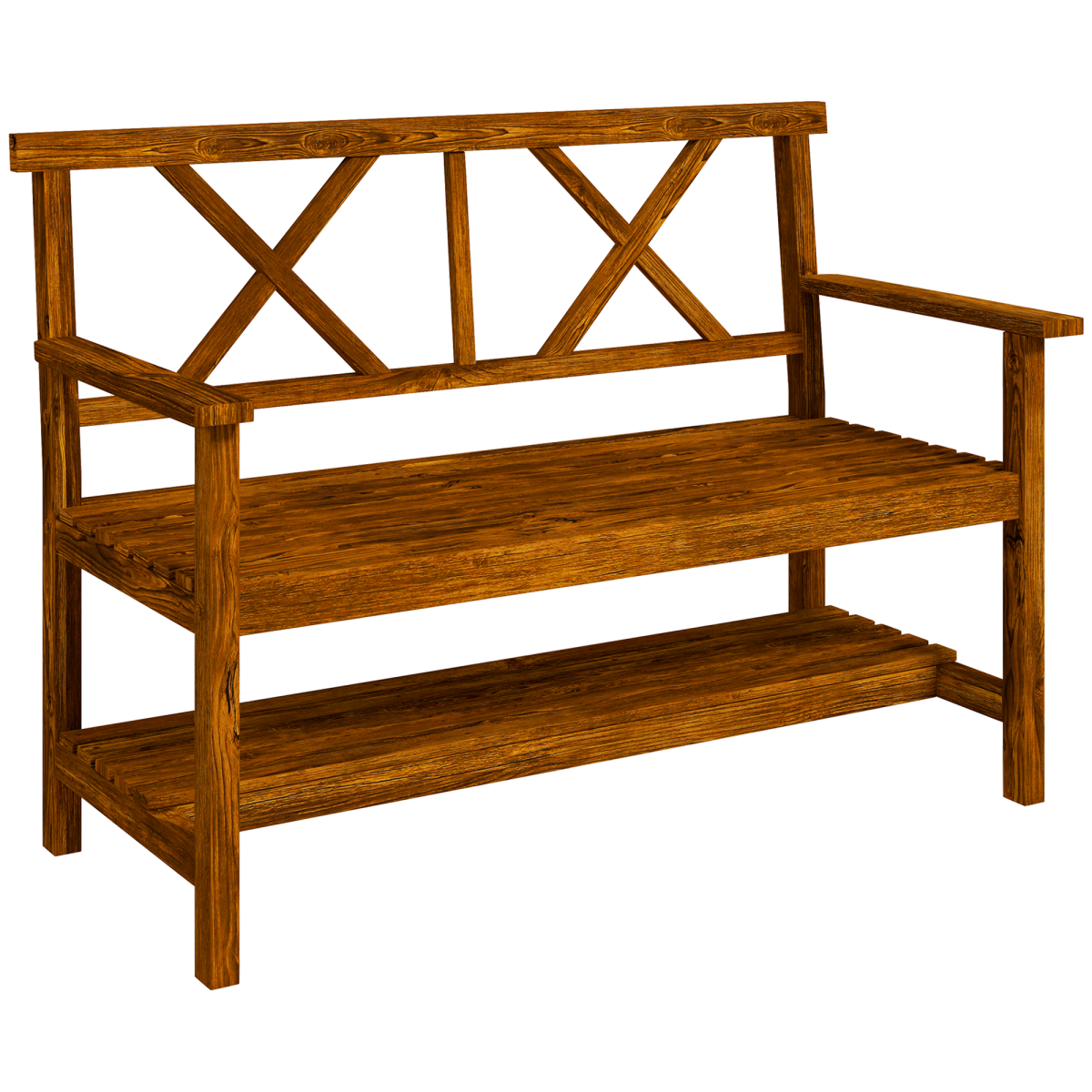 Outsunny 2-Seater Outdoor Wooden Garden Bench with Storage Shelf, Carbonized