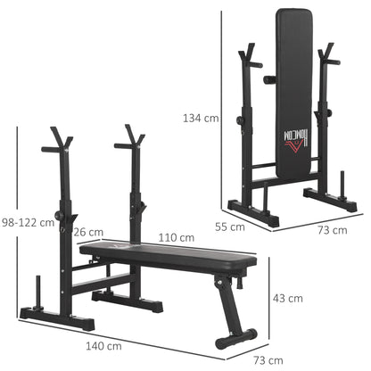 HOMCOM Adjustable Weight Bench with Barbell Rack & Dip Station - Foldable Black