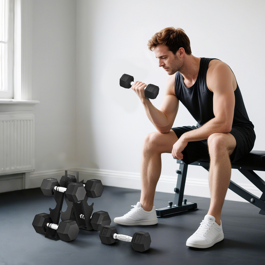 36KG Hex Dumbbell Set with Rack - Versatile Strength & Floor Protection!