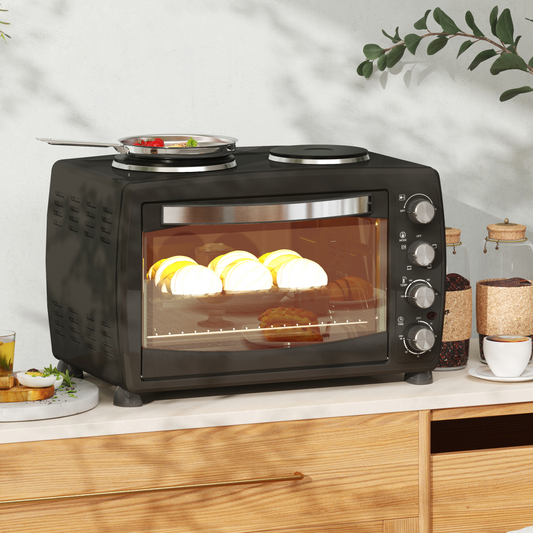 HOMCOM 36L Dual-Plate Countertop Oven 2600W with Grill, Roast & Bake