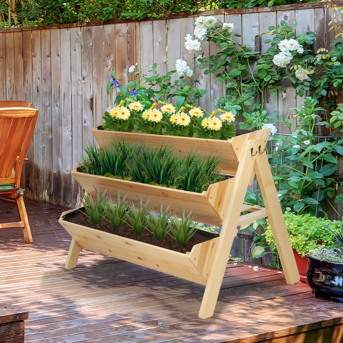 Wooden Plant Stand with Clapboard, Hooks