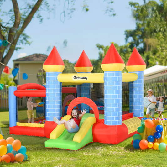 4-in-1 Bouncy Castle with Slide & Pool - Fun Anywhere, Quick Inflate!