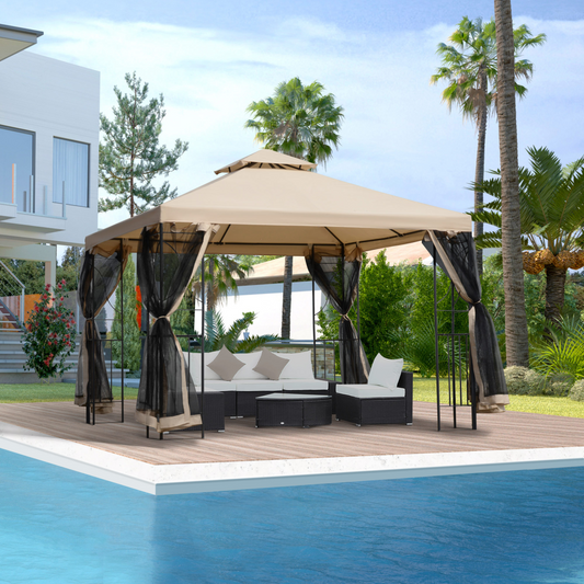 3x3m Outdoor Gazebo Tent W/Netting, 2-tier Roof