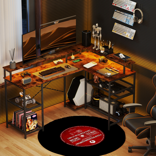 Illuminate Your Space: HOMCOM L-Shaped Gaming Desk with RGB Lights & Power Outlets