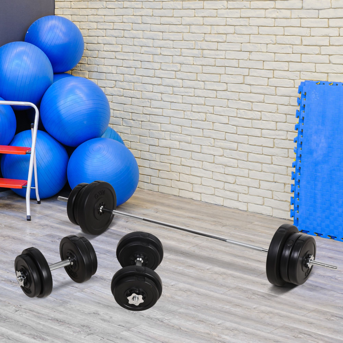 Dumbbells and Barbell Set with 65kg Adjustable Weights for Home Gym