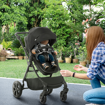 Versatile Foldable Baby Pushchair: Reclines, Compact & Lightweight Stroller – Black