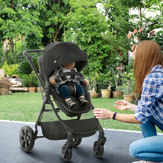 Versatile Foldable Baby Pushchair: Reclines, Compact & Lightweight Stroller – Black