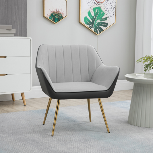 Two-Tone Velvet-Feel Armchair with Gold-Tone Legs