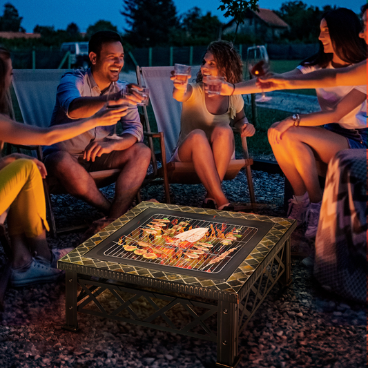 Elegant 76cm Square Garden Fire Pit Table for BBQ & Cozy Nights