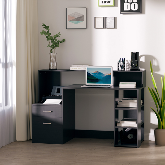 Multi-Storage & Workstation Desk Table Storage Shelves  Office Black