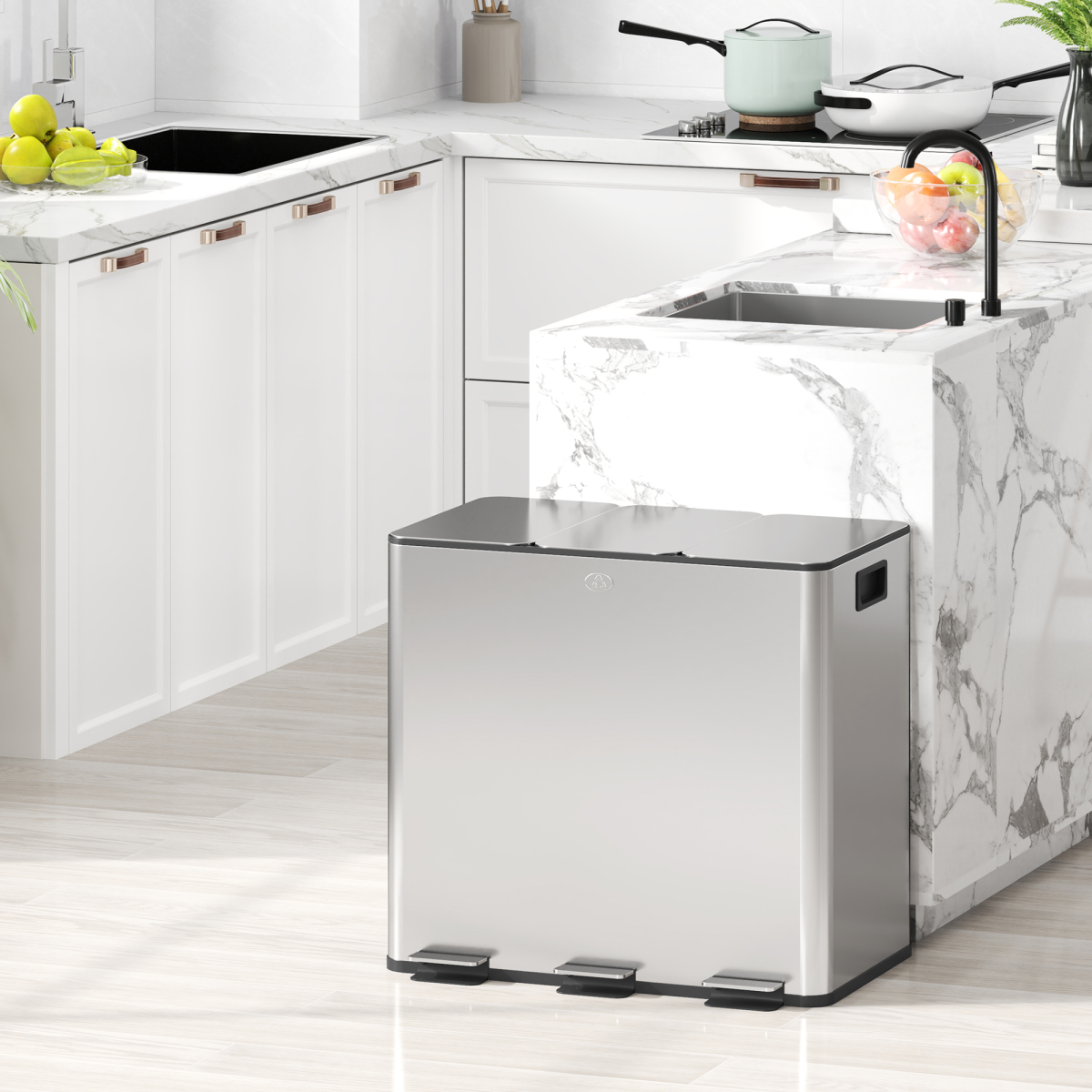 Triple Kitchen Pedal Bin