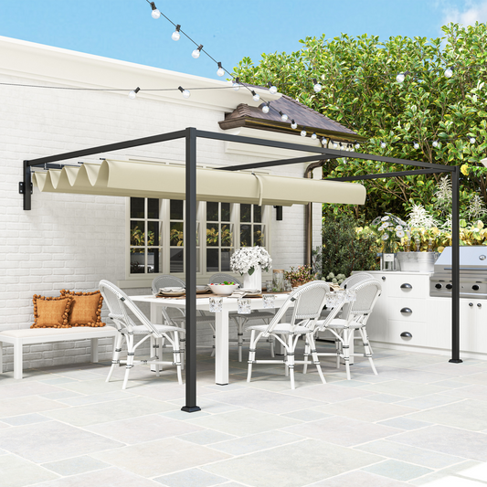 Wall Mounted Pergola with Retractable Roof, Khaki 3 x 4m