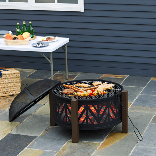 Ultimate 2-in-1 Fire Pit & BBQ Grill - 30" with Spark Screen & Safety Poker