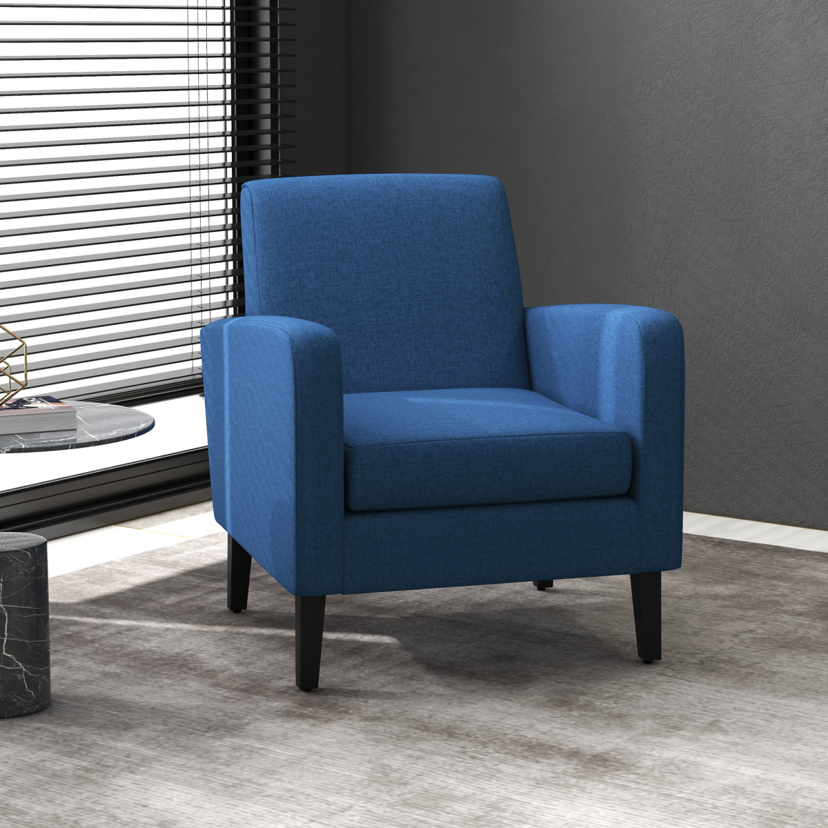 Modern Blue Accent Armchair with Rubber Wood Legs – Stylish & Comfortable!