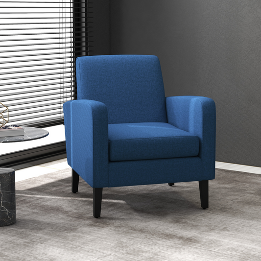Modern Blue Accent Armchair with Rubber Wood Legs – Stylish & Comfortable!