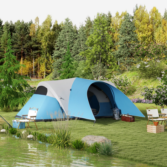 3000mm Waterproof Camping Tent with Porch & Sewn in Groundsheet, Blue