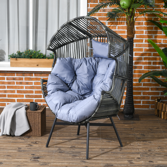Rattan Leisure Chair with Cushion, Garden Egg Chair with Headrest, Grey