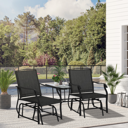 Double Glider Rocking Chairs Gliding Love Seat with Middle Table Conversation