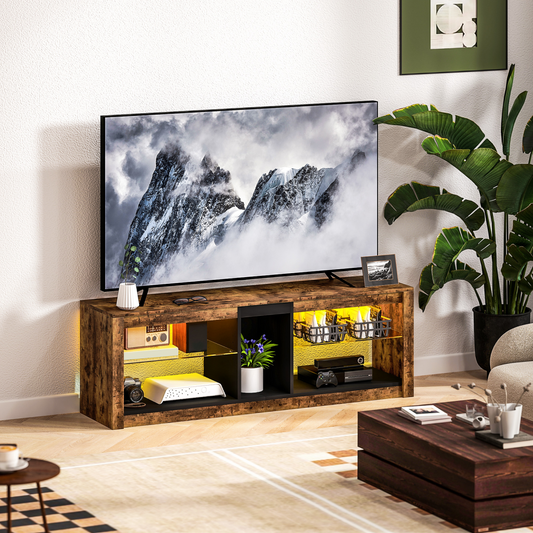 HOMCOM Rustic TV Stand with 7-Color LED Lights, 140cm Top (65in)