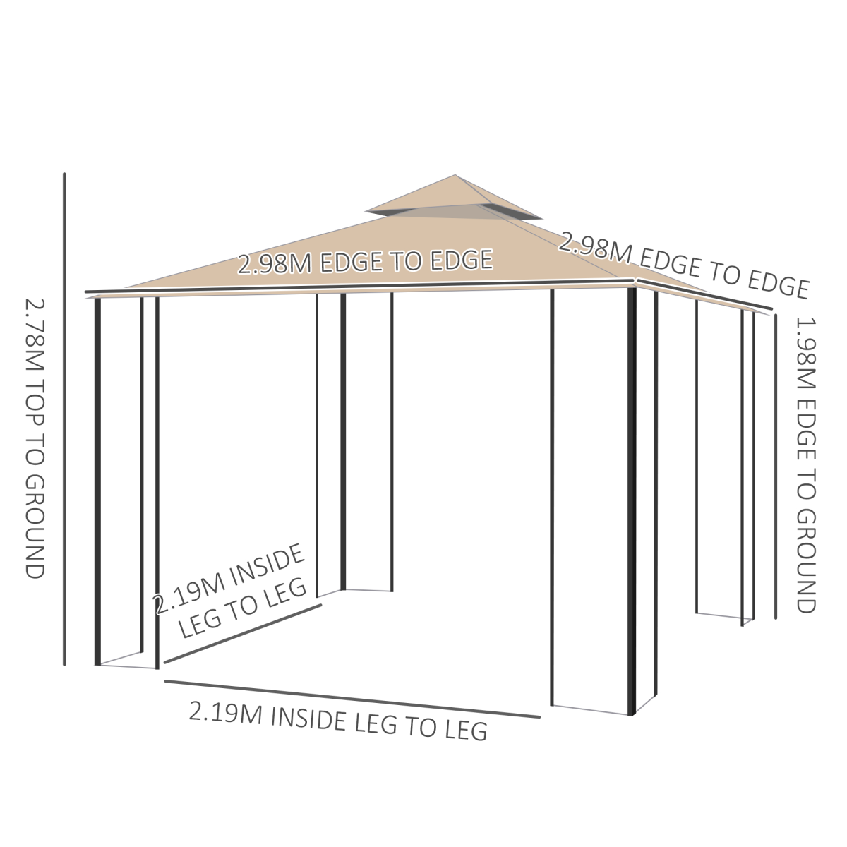 3x3m Outdoor Gazebo Tent W/Netting, 2-tier Roof