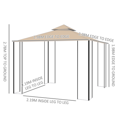 3x3m Outdoor Gazebo Tent W/Netting, 2-tier Roof